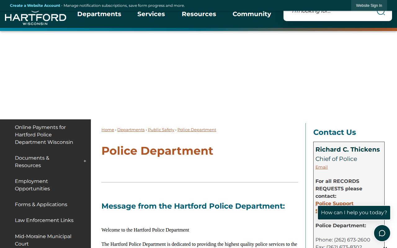 Washington County Hartford Police Department arrest-record source