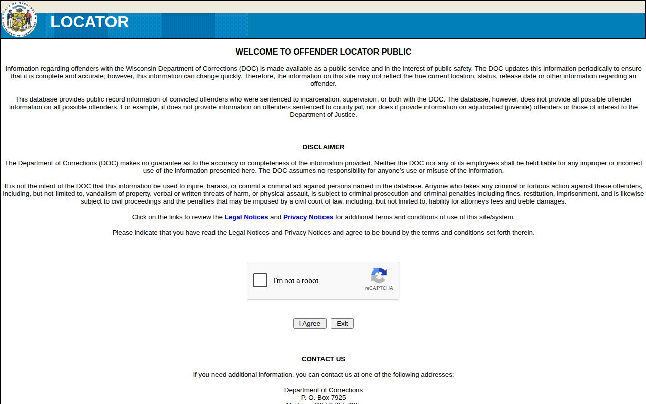 Washington County record lookup boundary shown on Wisconsin DOC offender locator